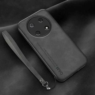 For Huawei Enjoy 50 Pro Lamba Skin Feel Leather Back Phone Case with Strap(Dark Grey)