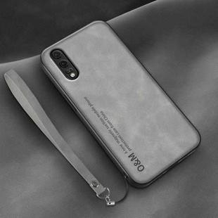 For Huawei P20 Lamba Skin Feel Leather Back Phone Case with Strap(Space Grey)