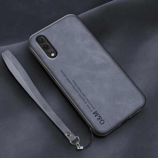 For Huawei P20 Lamba Skin Feel Leather Back Phone Case with Strap(Blue)