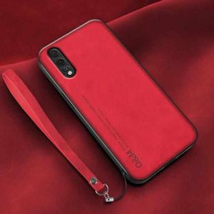 For Huawei P20 Lamba Skin Feel Leather Back Phone Case with Strap(Red)