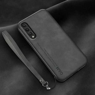 For Huawei P20 Pro Lamba Skin Feel Leather Back Phone Case with Strap(Dark Grey)