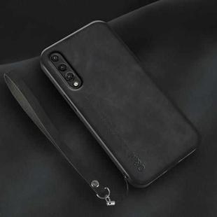 For Huawei P20 Pro Lamba Skin Feel Leather Back Phone Case with Strap(Black)