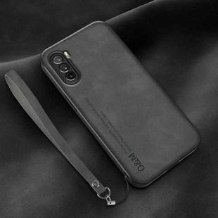 For Huawei Maimang 9 Lamba Skin Feel Leather Back Phone Case with Strap(Dark Grey)