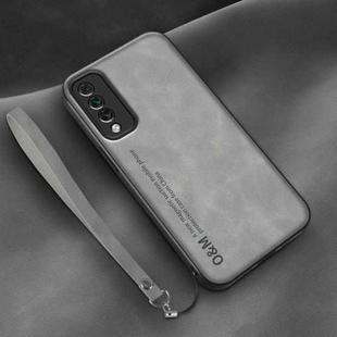 For Huawei Maimang 10 Lamba Skin Feel Leather Back Phone Case with Strap(Space Grey)