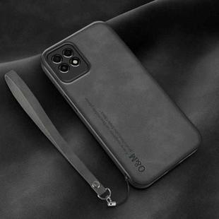 For Huawei Maimang 10 SE Lamba Skin Feel Leather Back Phone Case with Strap(Dark Grey)