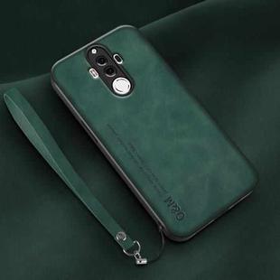 For Huawei Mate 9 Lamba Skin Feel Leather Back Phone Case with Strap(Deep Green)