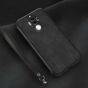 For Huawei Mate 9 Lamba Skin Feel Leather Back Phone Case with Strap(Black)