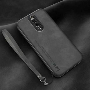 For Huawei Mate 9 Pro Lamba Skin Feel Leather Back Phone Case with Strap(Dark Grey)