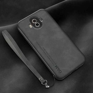 For Huawei Mate 10 Lamba Skin Feel Leather Back Phone Case with Strap(Dark Grey)