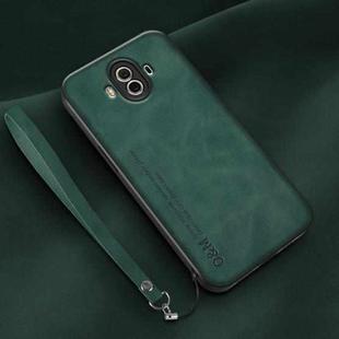 For Huawei Mate 10 Lamba Skin Feel Leather Back Phone Case with Strap(Deep Green)