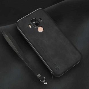 For Huawei Mate 10 Pro Lamba Skin Feel Leather Back Phone Case with Strap(Black)