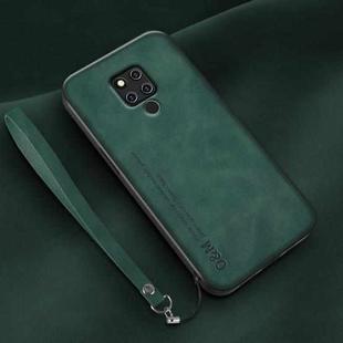 For Huawei Mate 20 X Lamba Skin Feel Leather Back Phone Case with Strap(Deep Green)