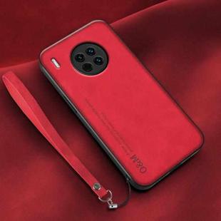 For Huawei Mate 30 Lamba Skin Feel Leather Back Phone Case with Strap(Red)