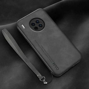 For Huawei Mate 30 Pro Lamba Skin Feel Leather Back Phone Case with Strap(Dark Grey)