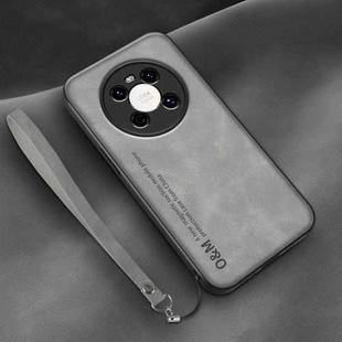 For Huawei Mate 40 Lamba Skin Feel Leather Back Phone Case with Strap(Space Grey)