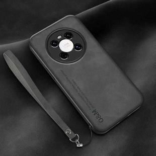 For Huawei Mate 40 Lamba Skin Feel Leather Back Phone Case with Strap(Dark Grey)