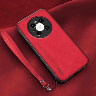 For Huawei Mate 40 Pro Lamba Skin Feel Leather Back Phone Case with Strap(Red)