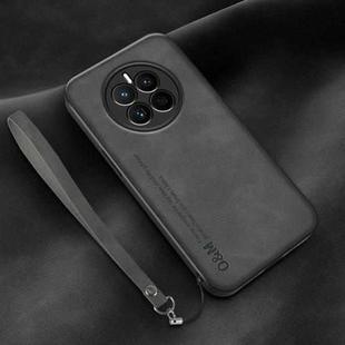 For Huawei Mate 50 Lamba Skin Feel Leather Back Phone Case with Strap(Dark Grey)