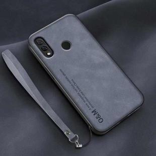 For Huawei nova 3e Lamba Skin Feel Leather Back Phone Case with Strap(Blue)