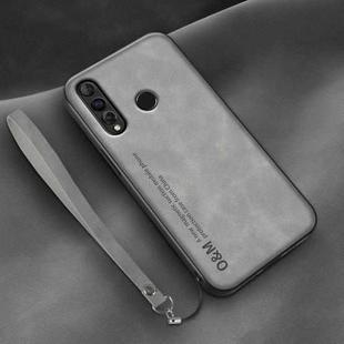 For Huawei nova 4 Lamba Skin Feel Leather Back Phone Case with Strap(Space Grey)