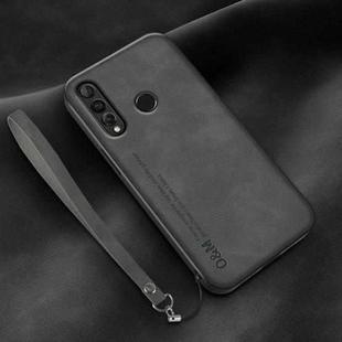 For Huawei nova 4 Lamba Skin Feel Leather Back Phone Case with Strap(Dark Grey)