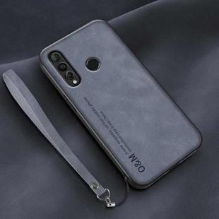 For Huawei nova 4 Lamba Skin Feel Leather Back Phone Case with Strap(Blue)