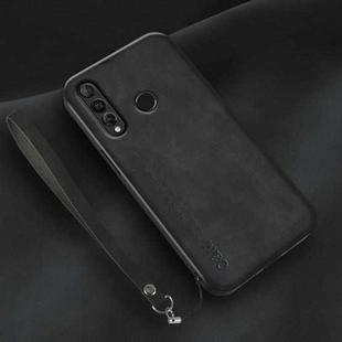 For Huawei nova 4 Lamba Skin Feel Leather Back Phone Case with Strap(Black)