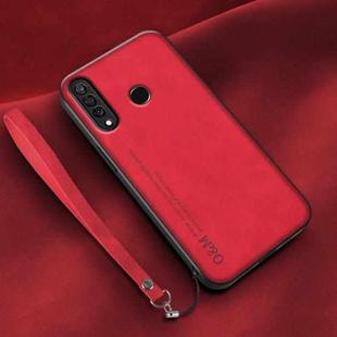 For Huawei nova 4e Lamba Skin Feel Leather Back Phone Case with Strap(Red)