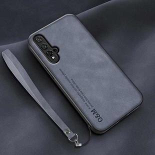 For Huawei nova 5 Lamba Skin Feel Leather Back Phone Case with Strap(Blue)