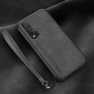 For Huawei nova 6 5G Lamba Skin Feel Leather Back Phone Case with Strap(Dark Grey)