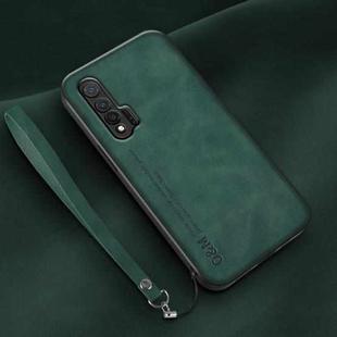 For Huawei nova 6 5G Lamba Skin Feel Leather Back Phone Case with Strap(Deep Green)