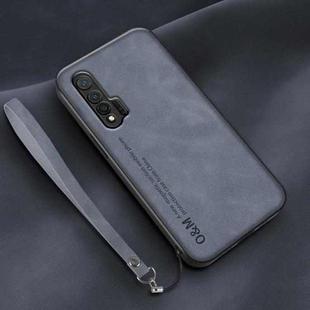 For Huawei nova 6 5G Lamba Skin Feel Leather Back Phone Case with Strap(Blue)