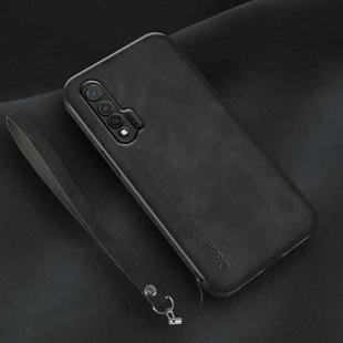 For Huawei nova 6 5G Lamba Skin Feel Leather Back Phone Case with Strap(Black)