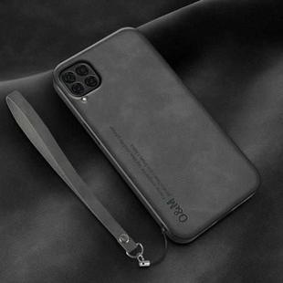 For Huawei nova 6 SE Lamba Skin Feel Leather Back Phone Case with Strap(Dark Grey)