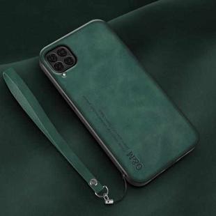 For Huawei nova 6 SE Lamba Skin Feel Leather Back Phone Case with Strap(Deep Green)