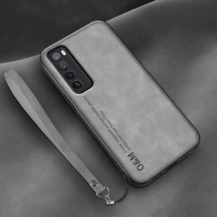 For Huawei nova 7 Lamba Skin Feel Leather Back Phone Case with Strap(Space Grey)