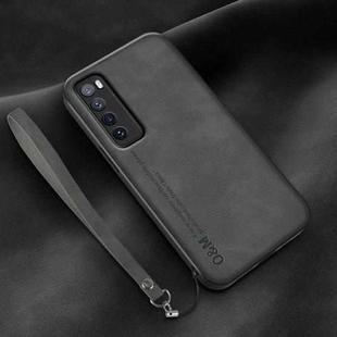 For Huawei nova 7 Lamba Skin Feel Leather Back Phone Case with Strap(Dark Grey)