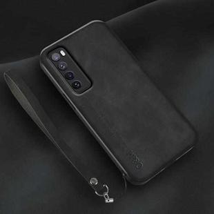 For Huawei nova 7 Lamba Skin Feel Leather Back Phone Case with Strap(Black)