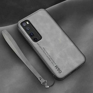For Huawei nova 7 Pro Lamba Skin Feel Leather Back Phone Case with Strap(Space Grey)