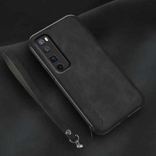 For Huawei nova 7 Pro Lamba Skin Feel Leather Back Phone Case with Strap(Black)