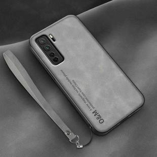 For Huawei nova 7 SE Lamba Skin Feel Leather Back Phone Case with Strap(Space Grey)