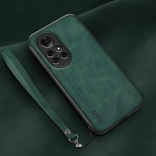 For Huawei nova 8 Lamba Skin Feel Leather Back Phone Case with Strap(Deep Green)