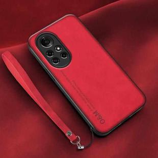 For Huawei nova 8 Lamba Skin Feel Leather Back Phone Case with Strap(Red)