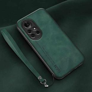 For Huawei nova 8 Pro Lamba Skin Feel Leather Back Phone Case with Strap(Deep Green)