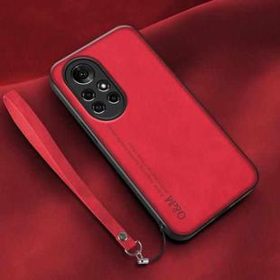 For Huawei nova 8 Pro Lamba Skin Feel Leather Back Phone Case with Strap(Red)