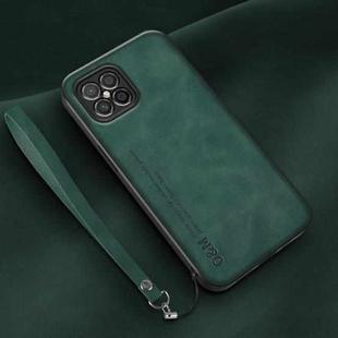 For Huawei nova 8 SE Lamba Skin Feel Leather Back Phone Case with Strap(Deep Green)