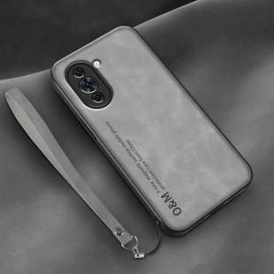 For Huawei nova 10 Lamba Skin Feel Leather Back Phone Case with Strap(Space Grey)