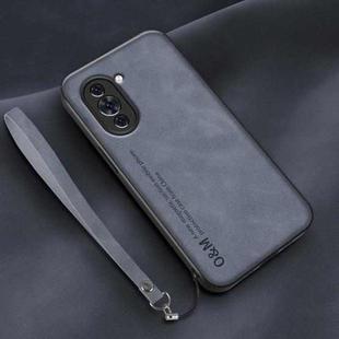 For Huawei nova 10 Lamba Skin Feel Leather Back Phone Case with Strap(Blue)