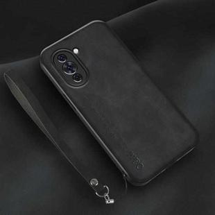 For Huawei nova 10 Lamba Skin Feel Leather Back Phone Case with Strap(Black)