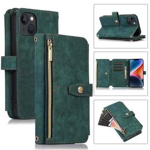 For iPhone 14 Dream 9-Card Wallet Zipper Bag Leather Phone Case(Green)